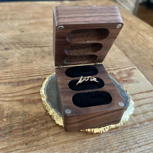 “We Do” Engraved 3 Slot Wooden Ring Box - NWT - Picture 6 of 6